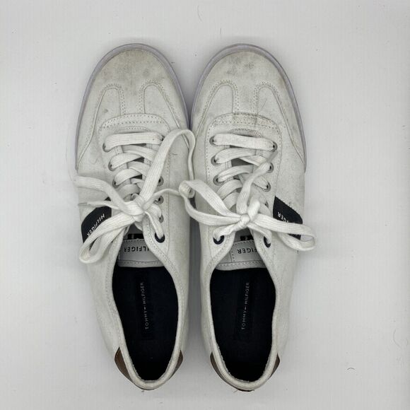 Tommy Hilfiger Pandora Sneakers White Blue Canvas Lace-Up Shoes - Size 11 - Picture 4 of 8
